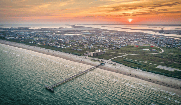 Bird's eye view of Port Aransas, Texas.
